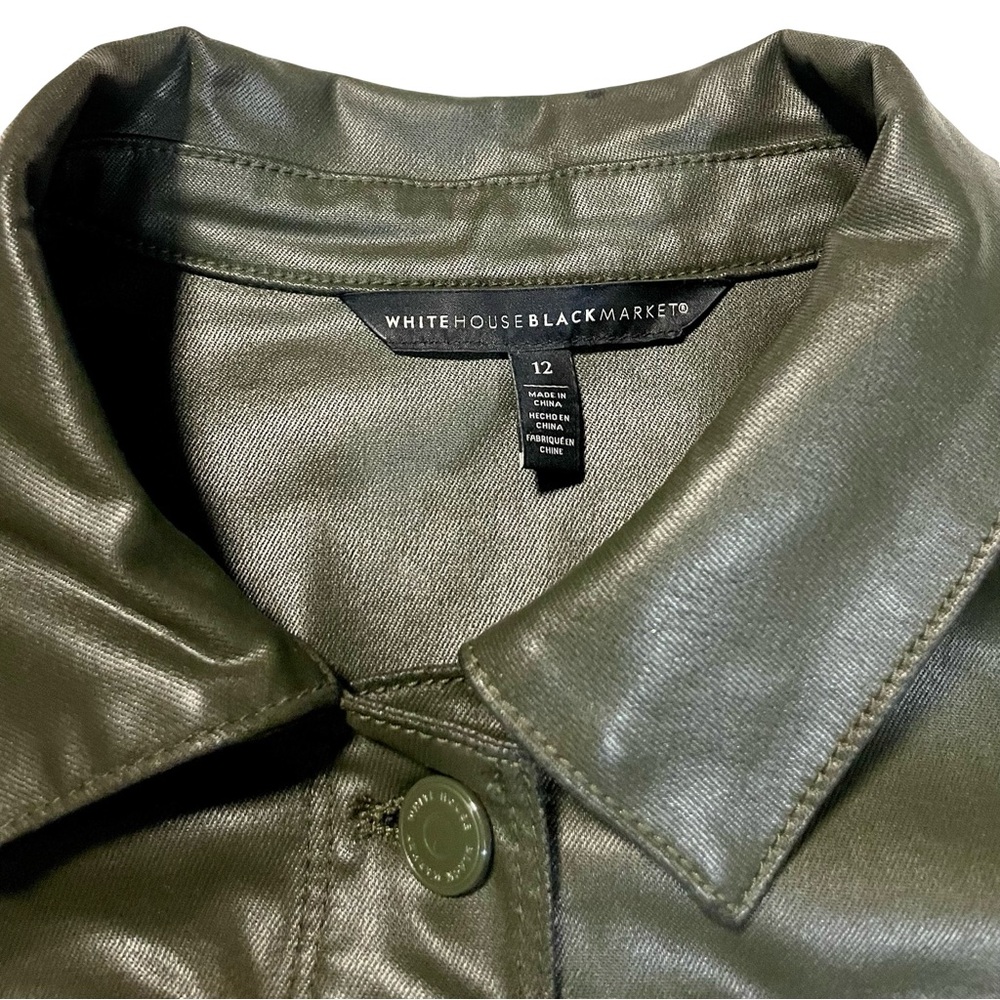 White House Black Market Coated Olive Green Leather Jacket - Picture 2 of 4